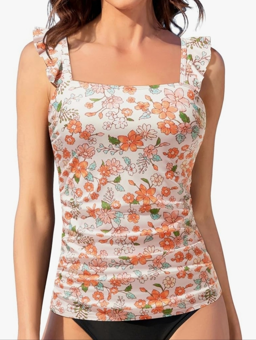 Talisea | NWT Orange Floral Ruffle Strap Tummy Control Tankini Top Size Large
